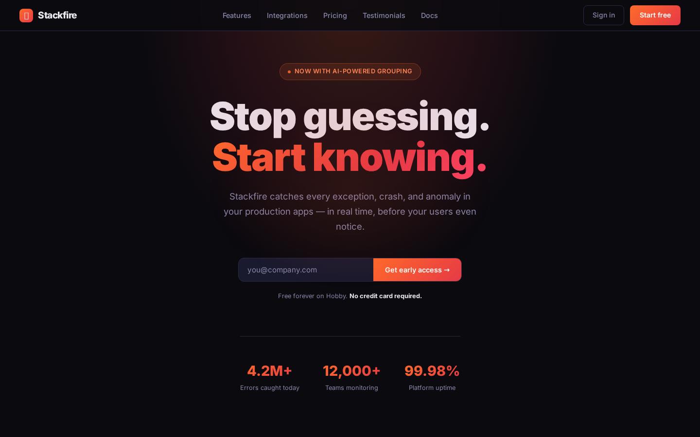 Cursor's Stackfire landing page