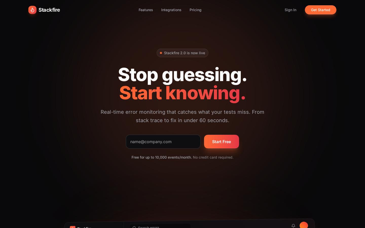 Replit's Stackfire landing page